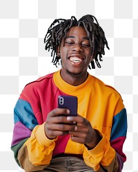 PNG Happy man using smartphone
