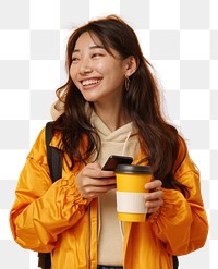 PNG Smiling woman holding coffee