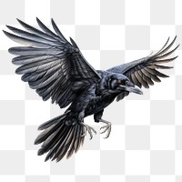 PNG Detailed raven in flight illustration