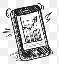 PNG  Hand-drawn smartphone with analytics