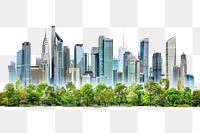 PNG Modern city skyline with greenery