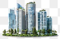 PNG Modern urban skyscrapers with greenery