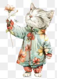 PNG Cat holding flower illustration