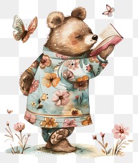 PNG Whimsical bear reading book