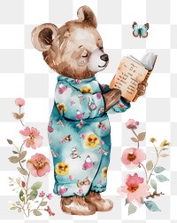 PNG Adorable bear reading book