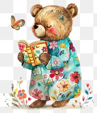 PNG Bear reading floral book