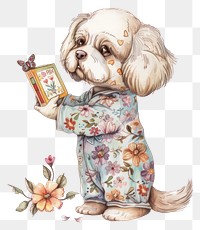 PNG Cute dog reading book illustration