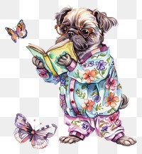 PNG Adorable pug reading book