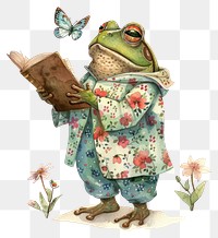 PNG Whimsical frog reading book