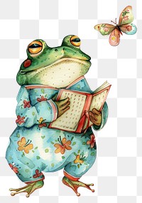 PNG Whimsical frog reading book