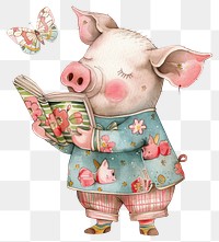 PNG Cute pig reading book