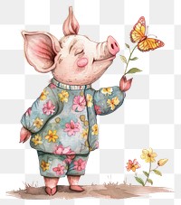 PNG Piglet with butterfly and flowers