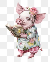 PNG Whimsical pig reading book