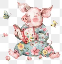 PNG Cute pig reading book illustration