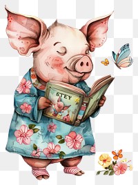 PNG Whimsical pig reading book