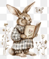 PNG Whimsical rabbit reading book