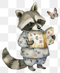 PNG Cute raccoon reading book