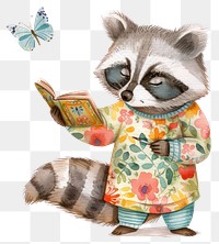 PNG Raccoon reading book illustration