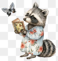 PNG Raccoon reading book illustration