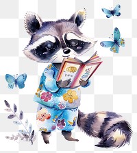 PNG Cute raccoon reading book