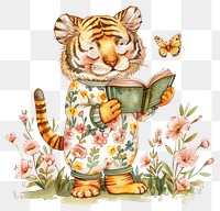 PNG Tiger reading book illustration