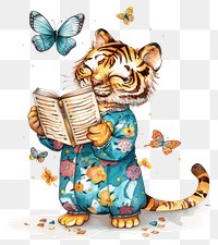 PNG Cute tiger reading book illustration