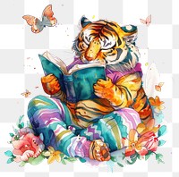 PNG Whimsical tiger reading book