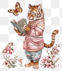 PNG Tiger reading book with butterfly