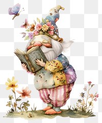 PNG Whimsical gnome reading outdoors