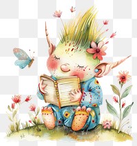 PNG Whimsical fairy reading book