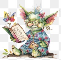 PNG Whimsical goblin reading book