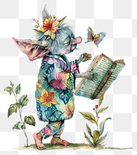 PNG Whimsical elf reading book