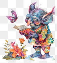 PNG Whimsical troll reading book