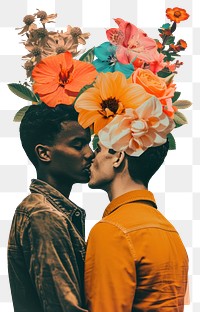 PNG Romantic floral kiss illustration