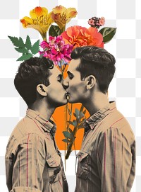 PNG Romantic floral kiss illustration