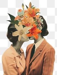 PNG Surreal floral kissing couple