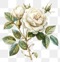 PNG Elegant white rose botanical illustration