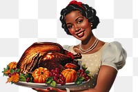 PNG Vintage Thanksgiving woman turkey