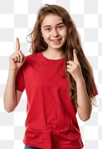 PNG Smiling girl pointing upwards