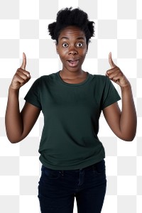 PNG Surprised woman pointing upwards