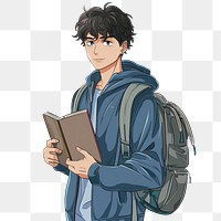 PNG Anime student reading book