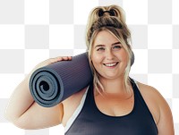 PNG Happy woman holding yoga mat