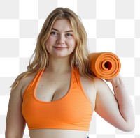 PNG Woman holding orange yoga mat