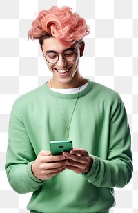 PNG Happy man using smartphone