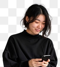 PNG Woman using smartphone, smiling