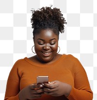 PNG Woman smiling while using smartphone