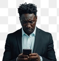 PNG Man focused on smartphone screen