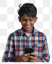 PNG Teen smiling using smartphone