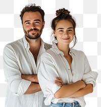 PNG Smiling couple in white shirts