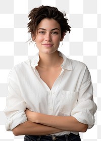 PNG Confident woman in white shirt